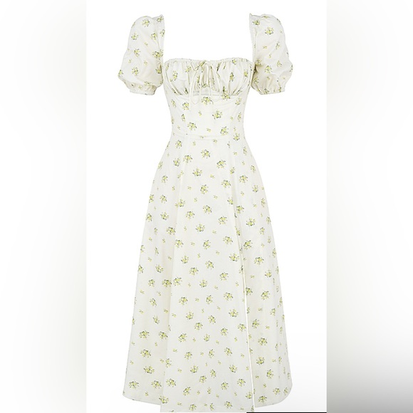 House of CB- TALLULAH 
IVORY FLORAL PUFF SLEEVE MIDI DRESS XS - Picture 10 of 12